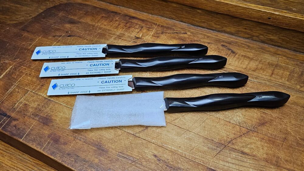 Set of 4 Cutco 1759 Table Knives Double-D Edge Classic Dark Swirl TH Marked USA